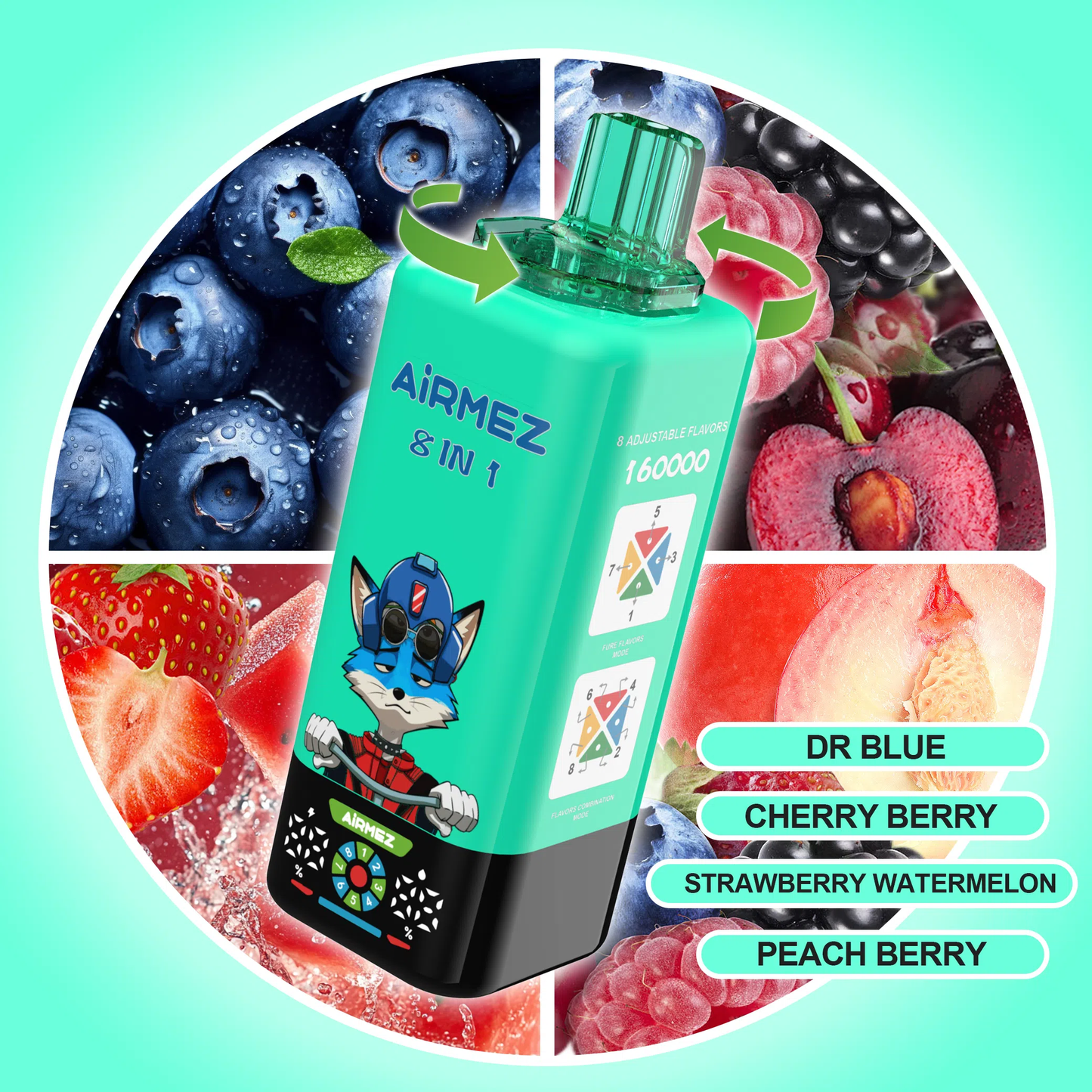 AIRMEZ FOX 8 IN 1 160K 160000 Puffs Einweg Kit - 💥 Nehme 5 Zahle NUR 4! + Ab einem Einkauf von 100€ 2 Mystery Gratis💥