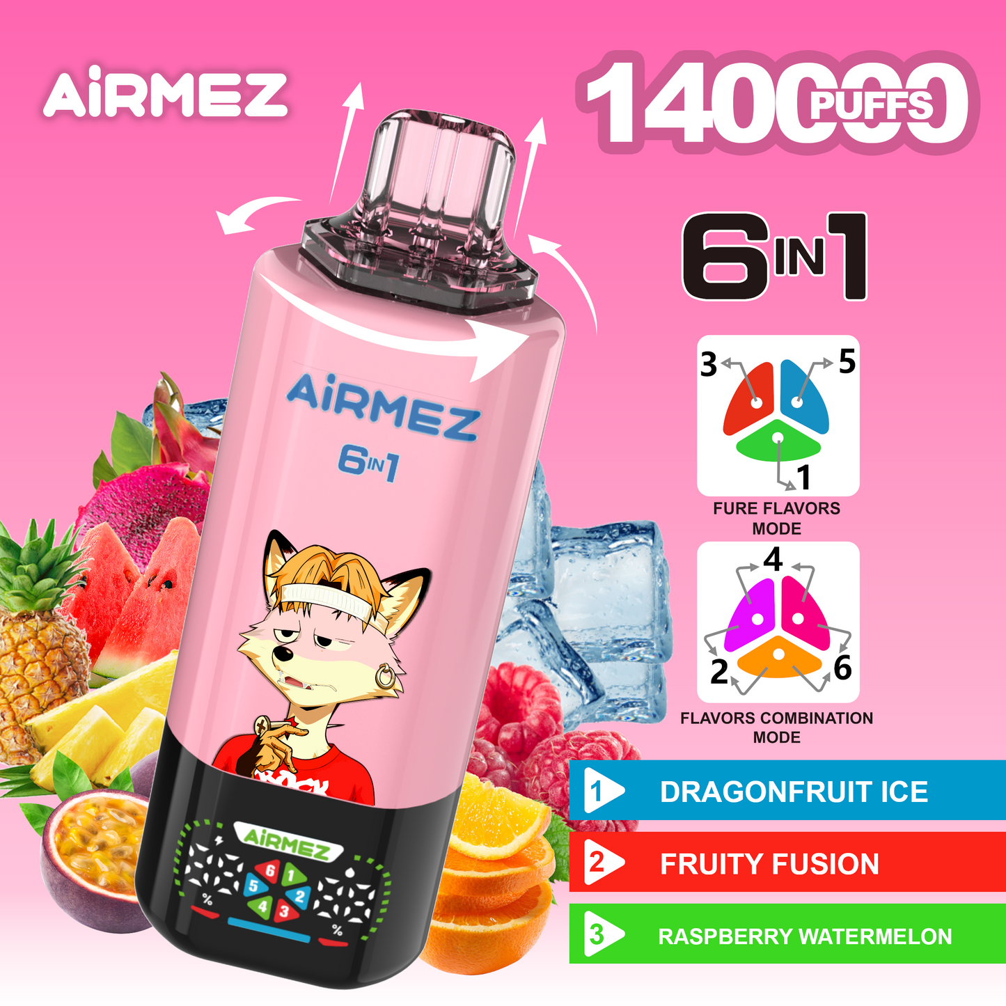 Airmez Fox 6in1 140K 45ml Einweg Kit (140000 Puffs) - 💥 Nehme 5 Zahle NUR 4! + Ab einem Einkauf von 100€ 2 Mystery Gratis💥