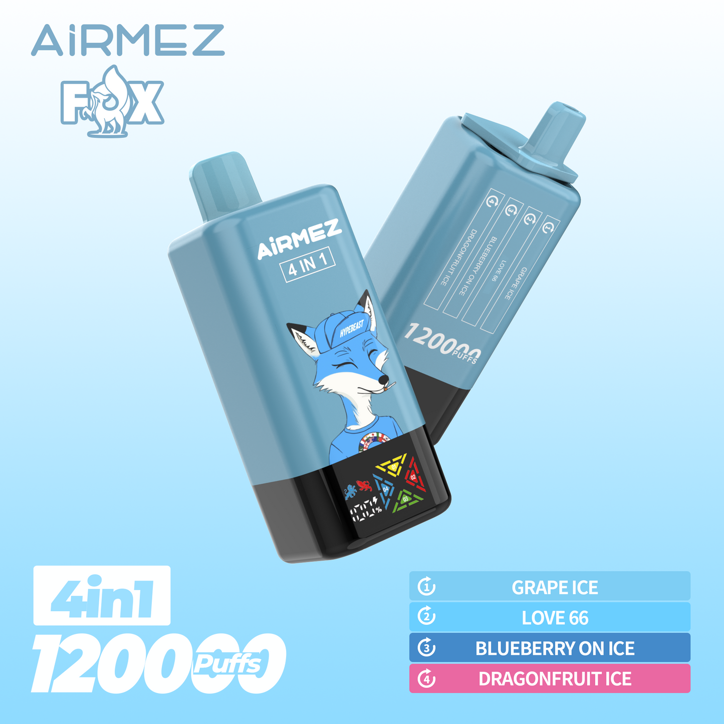 AiRMEZ Fox 4in1 120K 60ml Einweg Kit (120000 Puffs) - 💥 Nehme 5 Zahle NUR 4! + Ab einem Einkauf von 100€ 2 Mystery Gratis💥