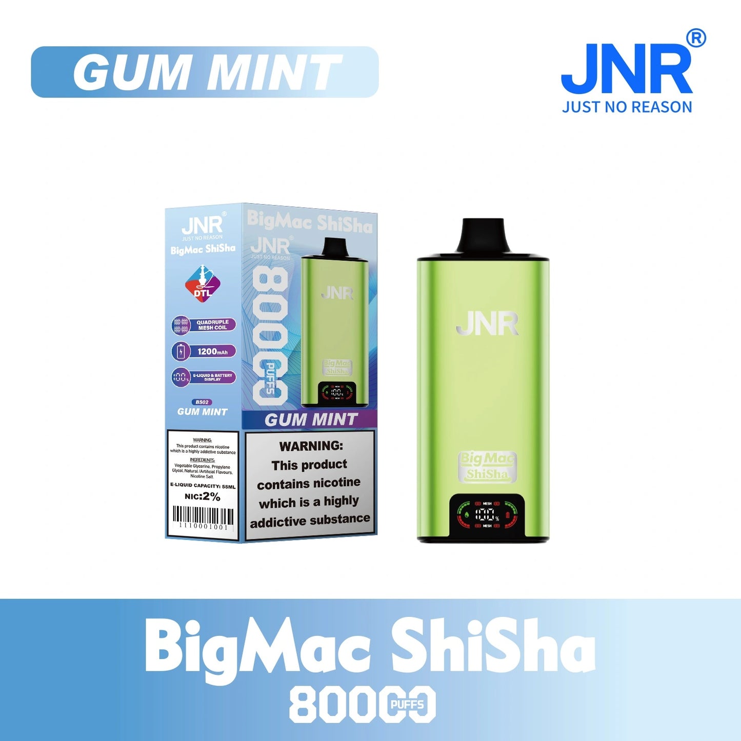 JNR BIG MAC Shisha 80K 80000 Puffs Einweg Kit- 💥 Nehme 5 Zahle NUR 4! + Ab einem Einkauf von 100€ 2 Mystery Gratis💥