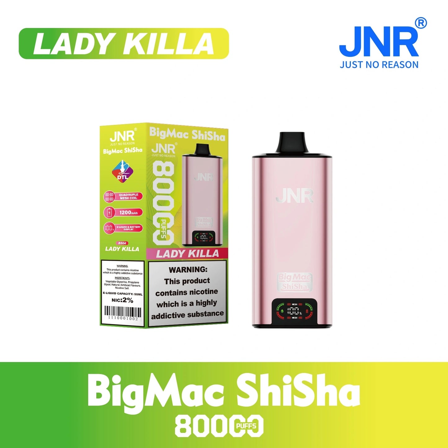 JNR BIG MAC Shisha 80K 80000 Puffs Einweg Kit- 💥 Nehme 5 Zahle NUR 4! + Ab einem Einkauf von 100€ 2 Mystery Gratis💥