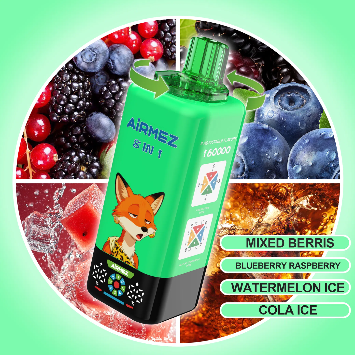 AIRMEZ FOX 8 IN 1 160K 160000 Puffs Einweg Kit - 💥 Nehme 5 Zahle NUR 4! + Ab einem Einkauf von 100€ 2 Mystery Gratis💥