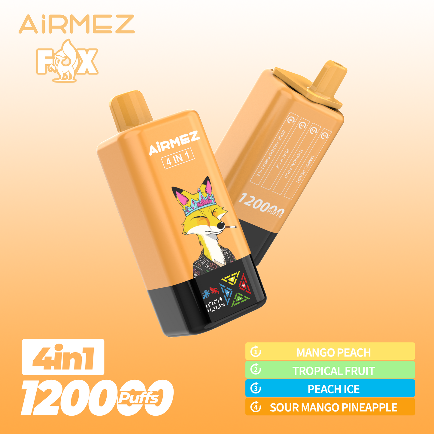AiRMEZ Fox 4in1 120K 60ml Einweg Kit (120000 Puffs) - 💥 Nehme 5 Zahle NUR 4! + Ab einem Einkauf von 100€ 2 Mystery Gratis💥