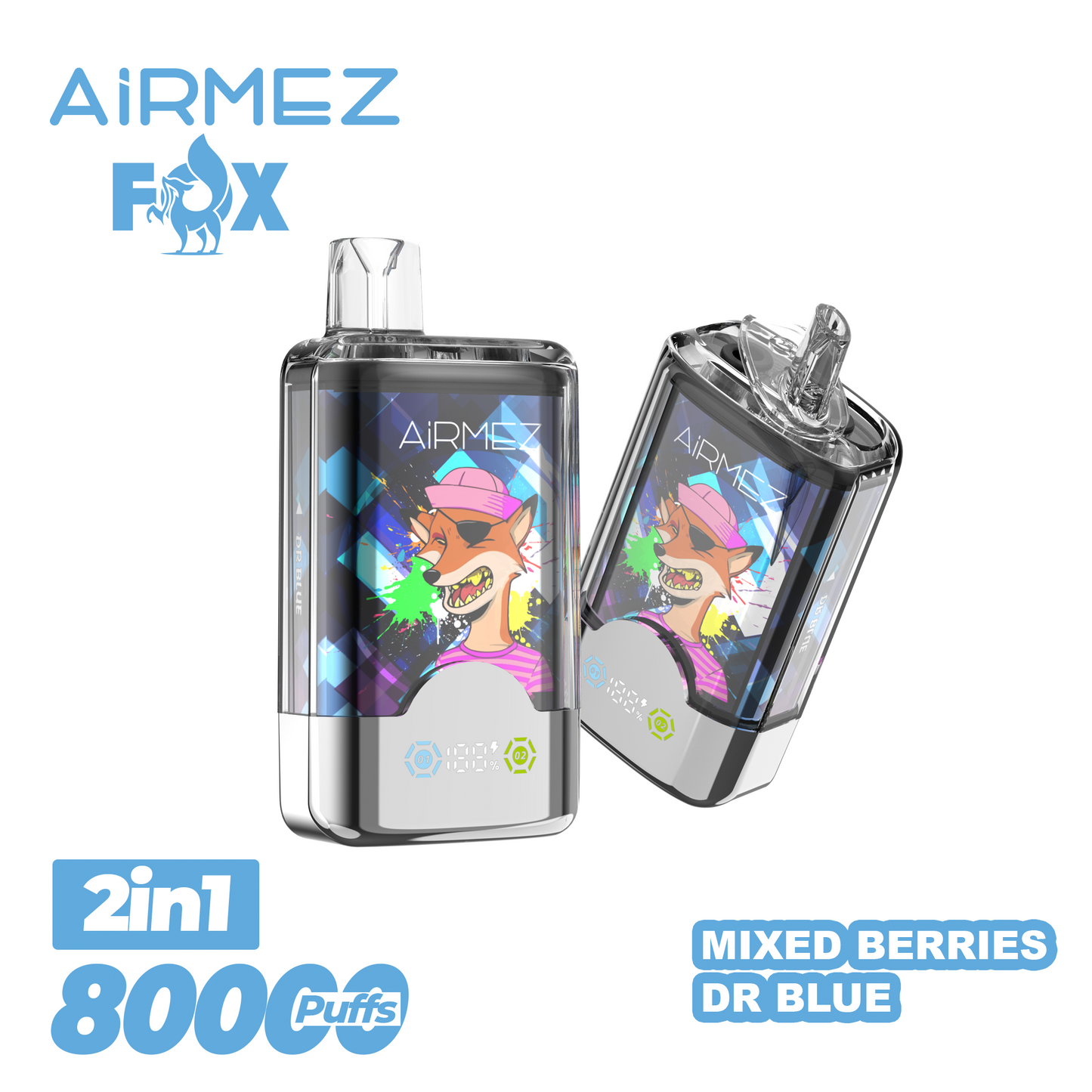 AiRMEZ Fox 80000 80K Puffs Einweg Kit 30ml (Dual Flavor) - 💥 Nehme 5 Zahle NUR 4! + Ab einem Einkauf von 100€ 2 Mystery Gratis💥