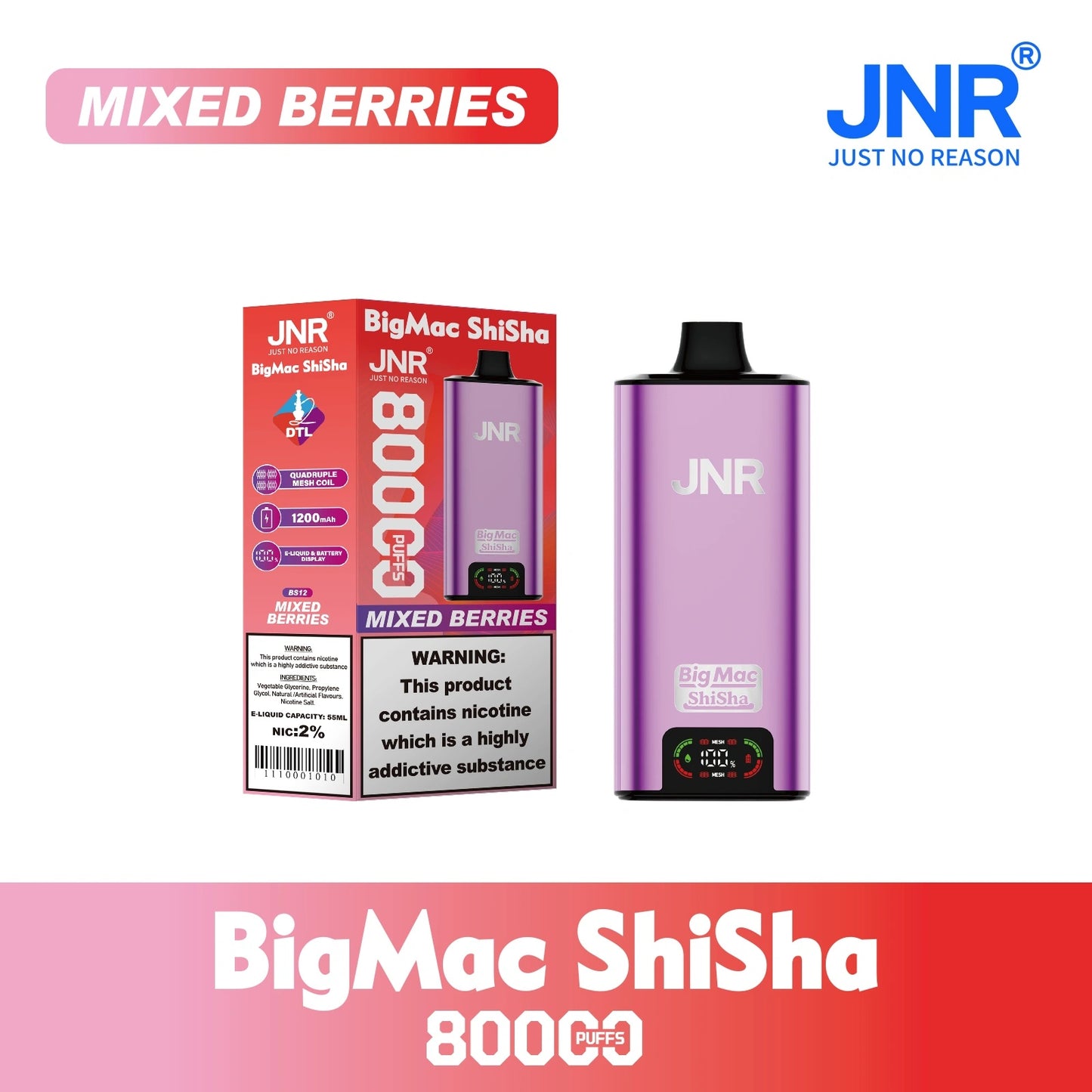 JNR BIG MAC Shisha 80K 80000 Puffs Einweg Kit- 💥 Nehme 5 Zahle NUR 4! + Ab einem Einkauf von 100€ 2 Mystery Gratis💥