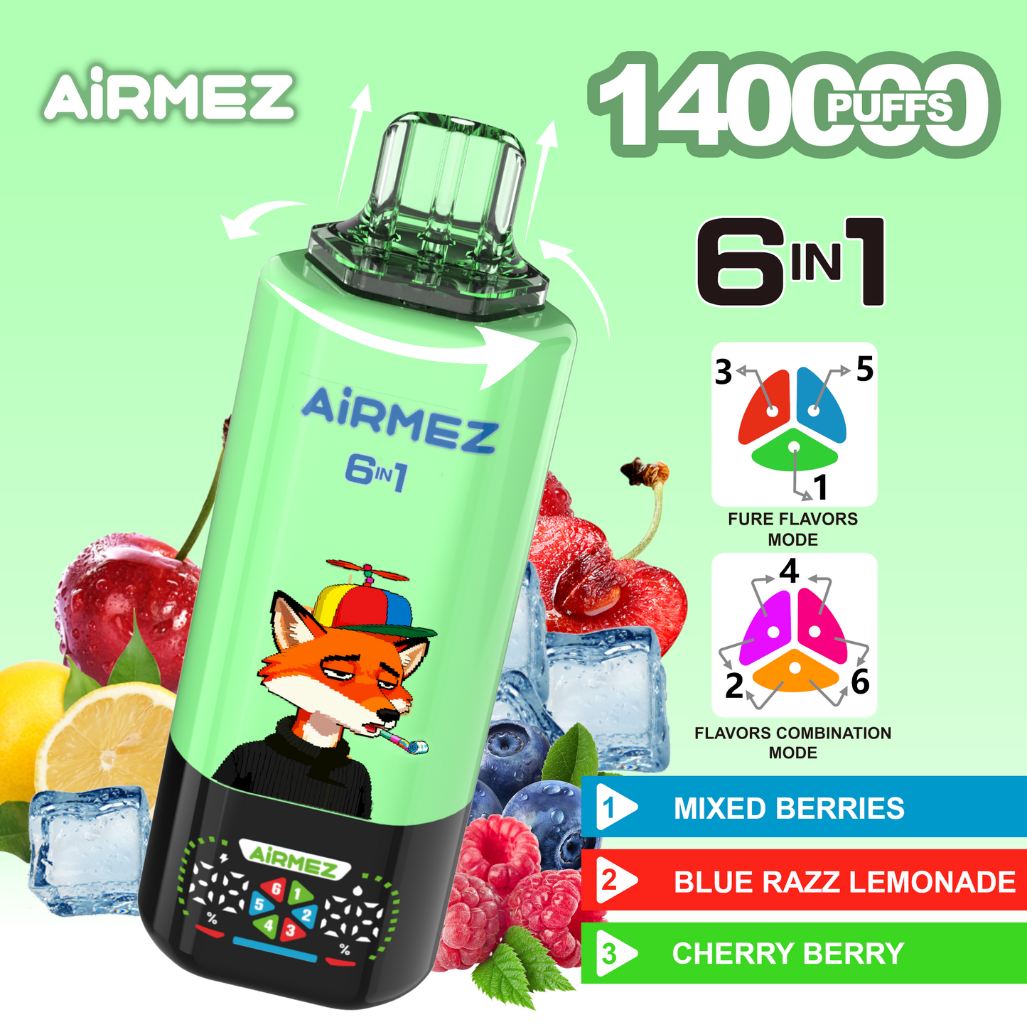 Airmez Fox 6in1 140K 45ml Einweg Kit (140000 Puffs) - 💥 Nehme 5 Zahle NUR 4! + Ab einem Einkauf von 100€ 2 Mystery Gratis💥
