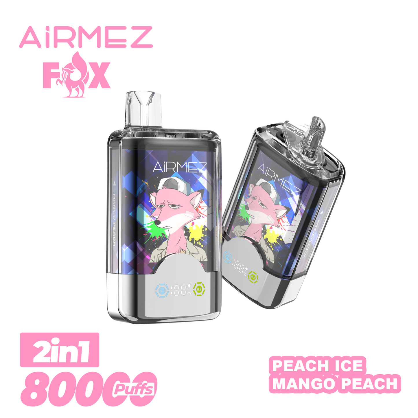 AiRMEZ Fox 80000 80K Puffs Einweg Kit 30ml (Dual Flavor) - 💥 Nehme 5 Zahle NUR 4! + Ab einem Einkauf von 100€ 2 Mystery Gratis💥