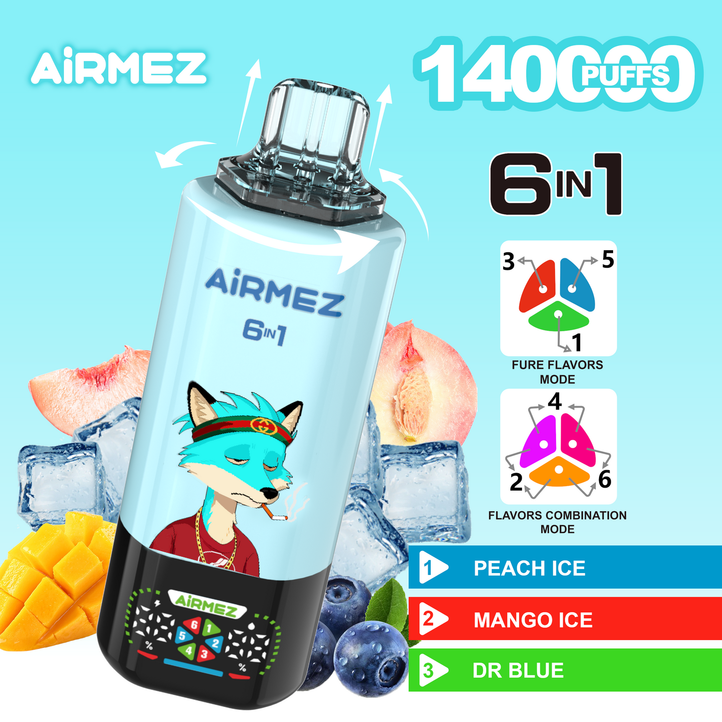 Airmez Fox 6in1 140K 45ml Einweg Kit (140000 Puffs) - 💥 Nehme 5 Zahle NUR 4! + Ab einem Einkauf von 100€ 2 Mystery Gratis💥