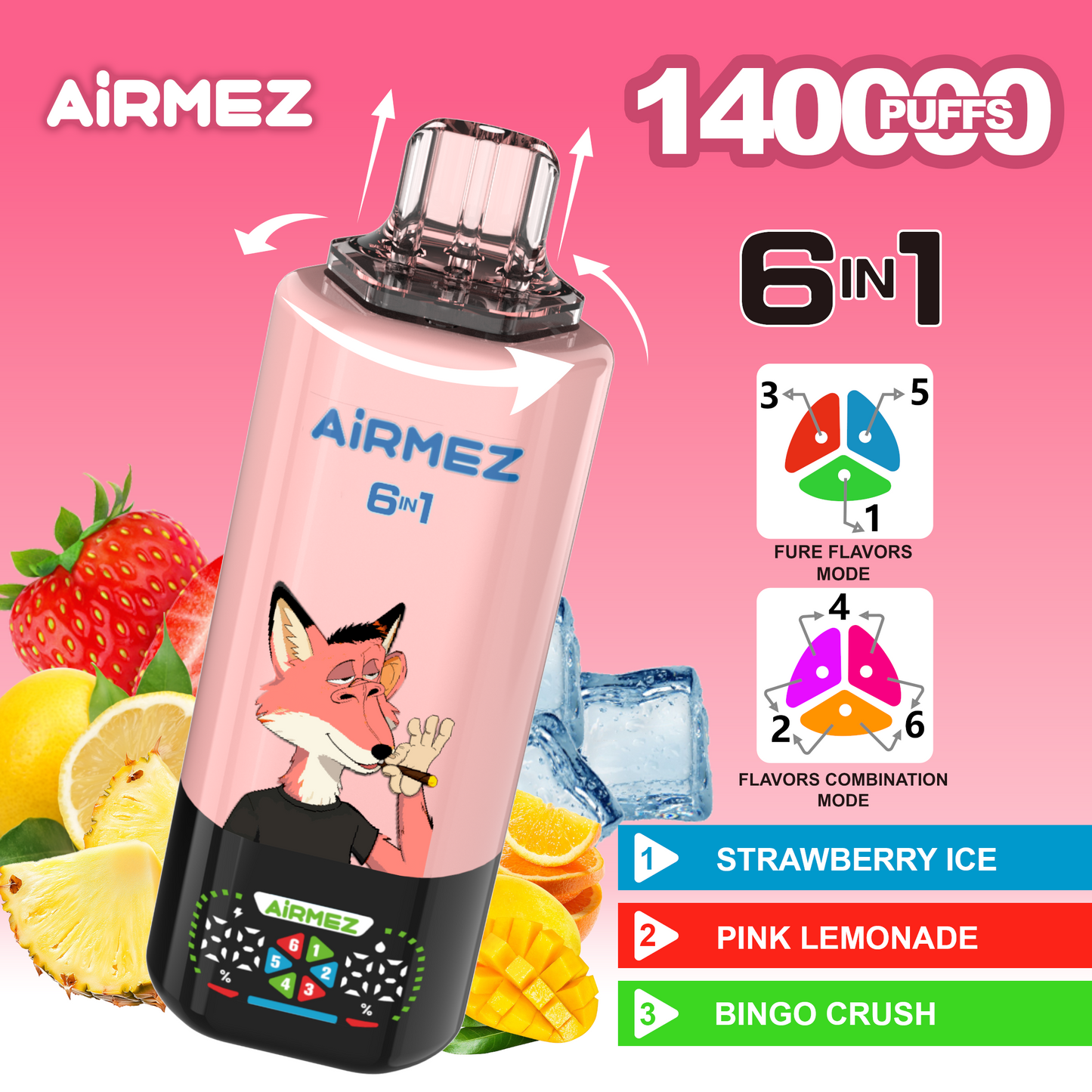Airmez Fox 6in1 140K 45ml Einweg Kit (140000 Puffs) - 💥 Nehme 5 Zahle NUR 4! + Ab einem Einkauf von 100€ 2 Mystery Gratis💥