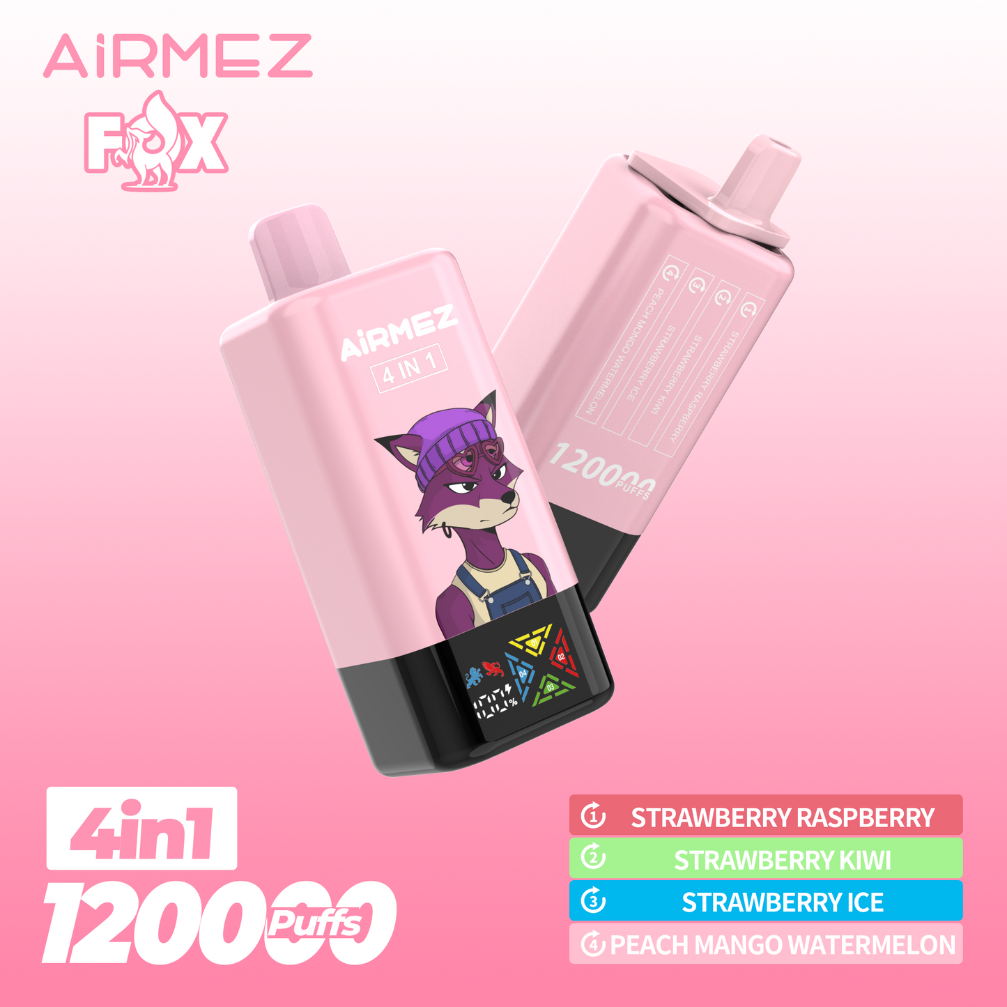 AiRMEZ Fox 4in1 120K 60ml Einweg Kit (120000 Puffs) - 💥 Nehme 5 Zahle NUR 4! + Ab einem Einkauf von 100€ 2 Mystery Gratis💥