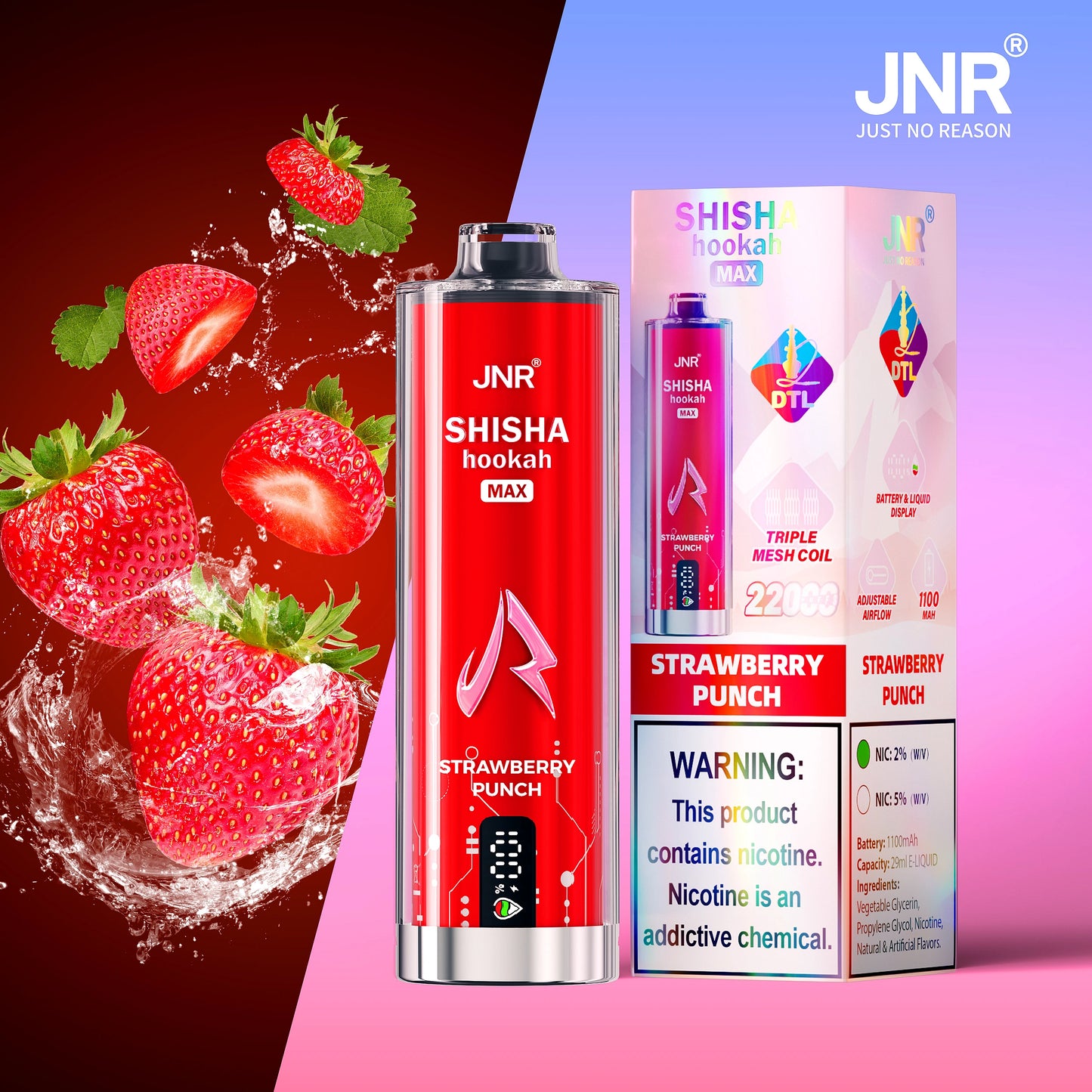 JNR Shisha Hookah Max 22000 22K Puffs DTL Einweg Kit