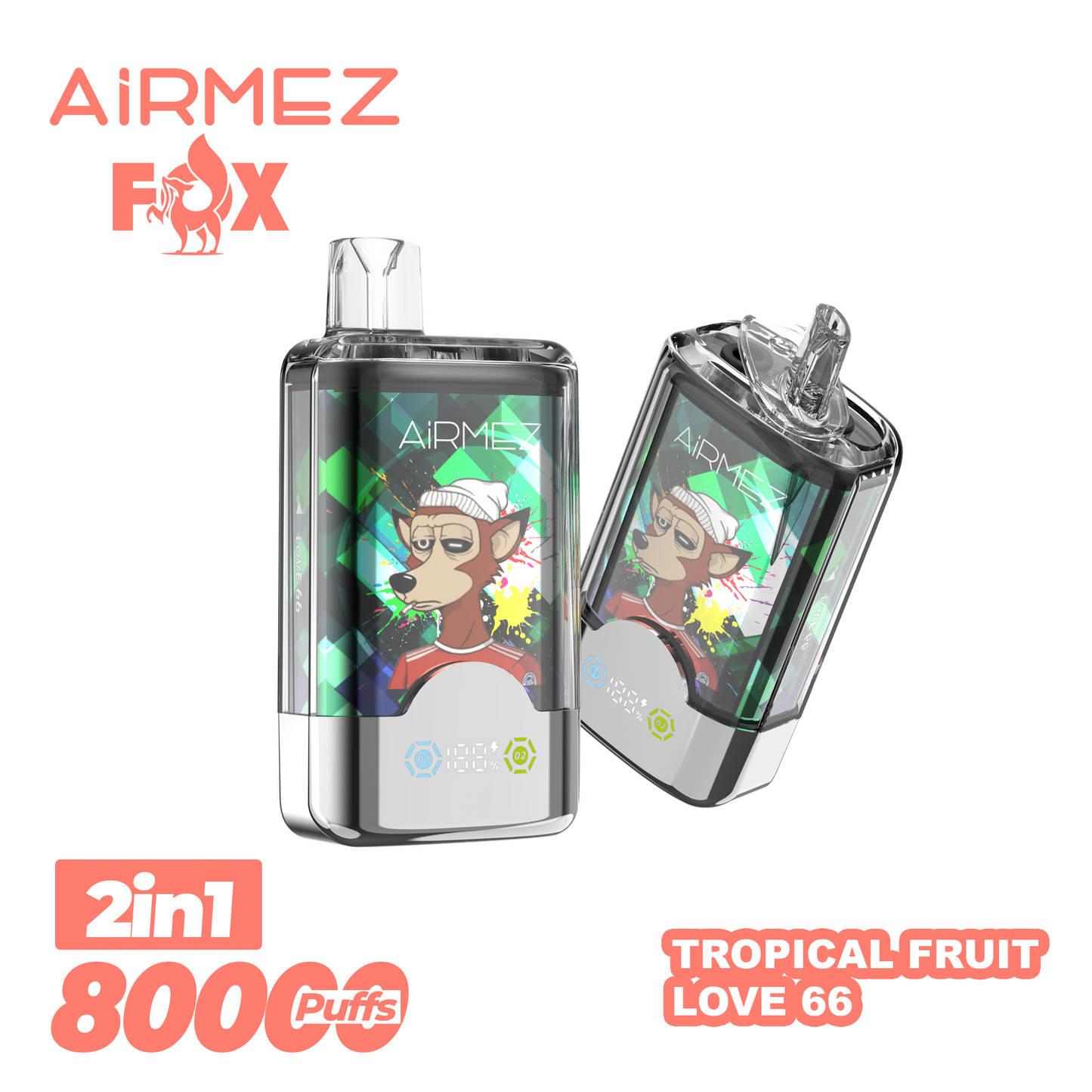 AiRMEZ Fox 80000 80K Puffs Einweg Kit 30ml (Dual Flavor) - 💥 Nehme 5 Zahle NUR 4! + Ab einem Einkauf von 100€ 2 Mystery Gratis💥