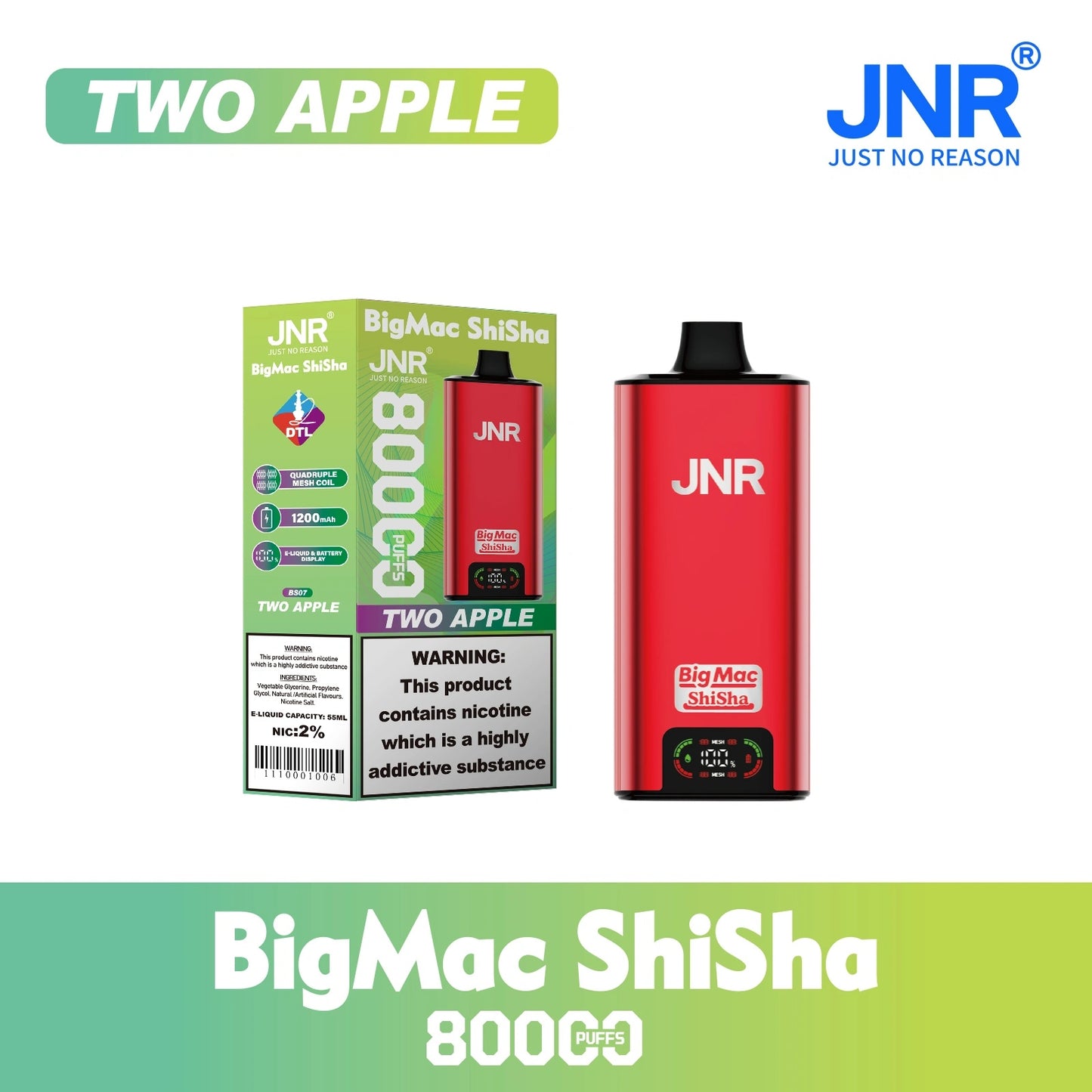 JNR BIG MAC Shisha 80K 80000 Puffs Einweg Kit- 💥 Nehme 5 Zahle NUR 4! + Ab einem Einkauf von 100€ 2 Mystery Gratis💥